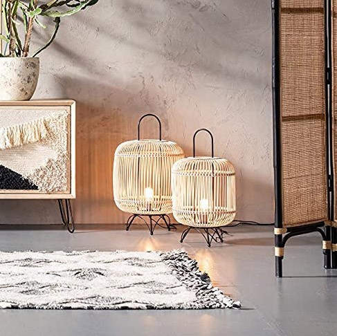 119,95 € Envio grátis | Luminária de piso 40W 62×34 cm. Abajur tipo gaiola Aço e madeira. Cor castanho