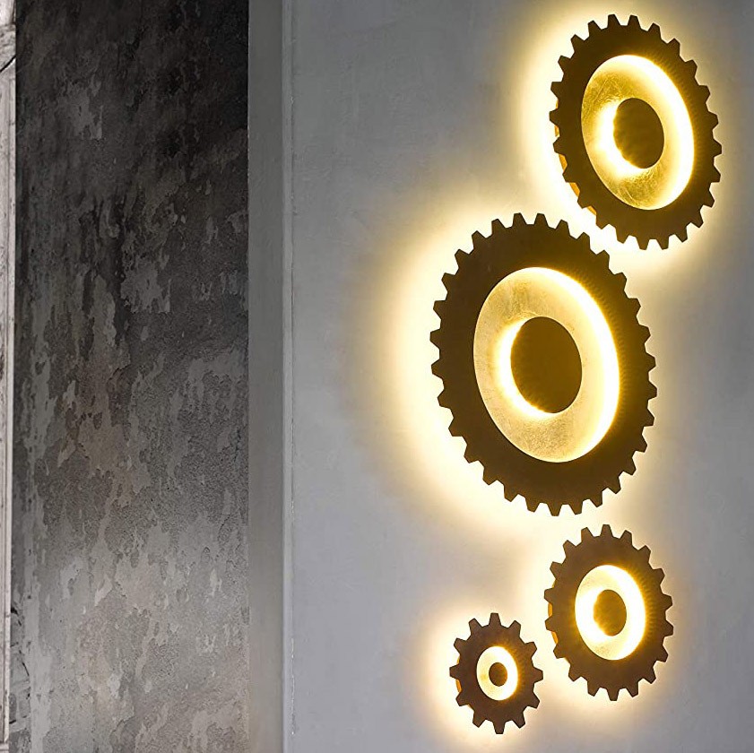 88,95 € Envío gratis | Aplique de pared interior 5W 20×20 cm. Diseño en forma de engranaje Pmma y metal. Color dorado
