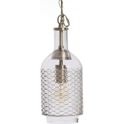 Lampe à suspension 60W Façonner Cylindrique 34×15 cm. Salle à manger, chambre et hall. Style vintage. Cristal et Laiton. Couleur laiton