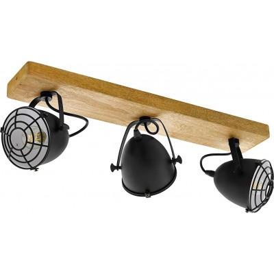 Indoor spotlight Eglo 40W 59×21 cm. Triple adjustable spotlight Dining room, bedroom and lobby. Industrial Style. Wood. Black Color