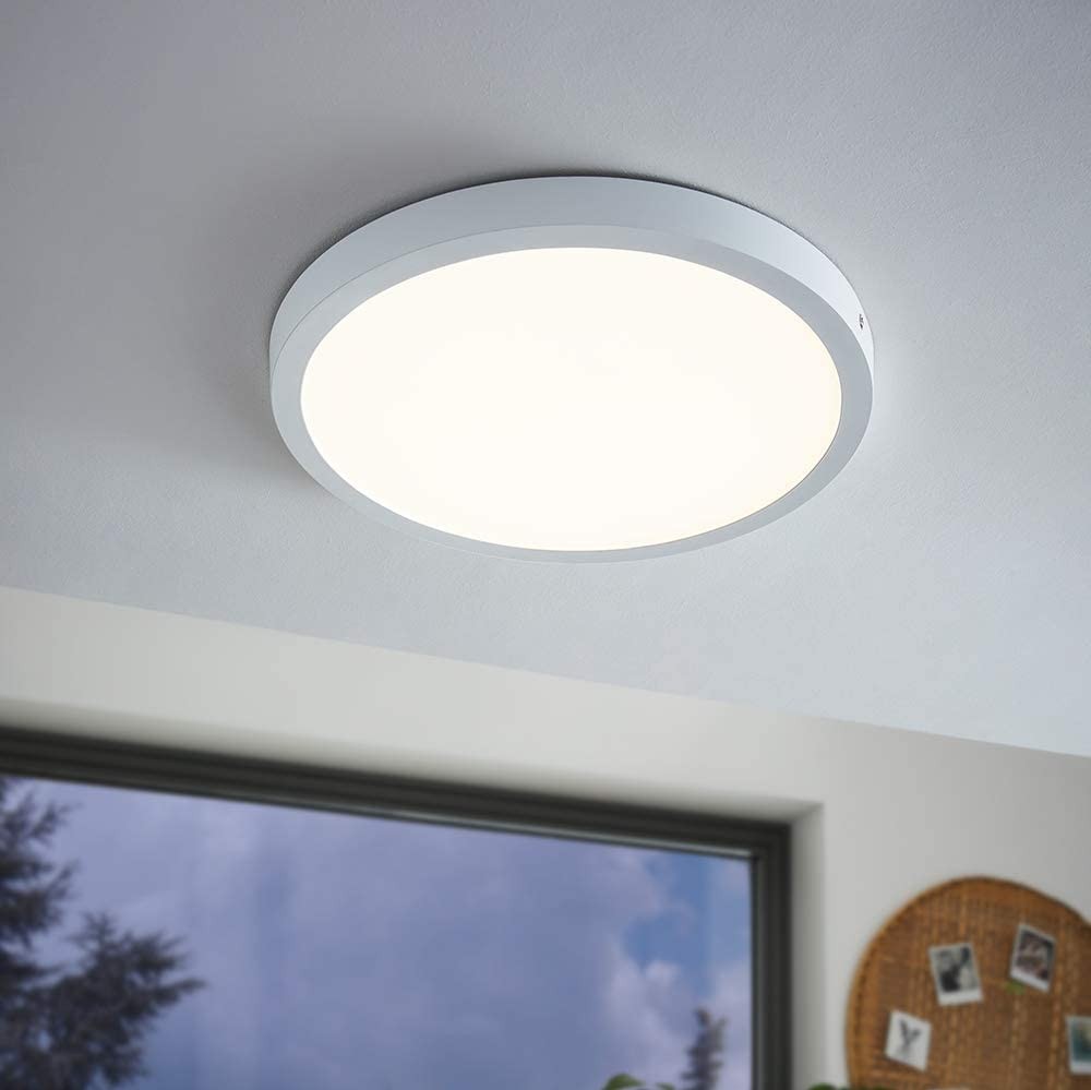 96,95 € Free Shipping | Indoor ceiling light Eglo 25W 3000K Warm light. 40×40 cm. Aluminum and pmma. White Color