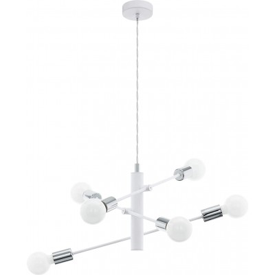 Lámpara de araña Eglo 60W Forma Esférica 110×55 cm. 6 puntos de luz Oficina. Acero. Color blanco