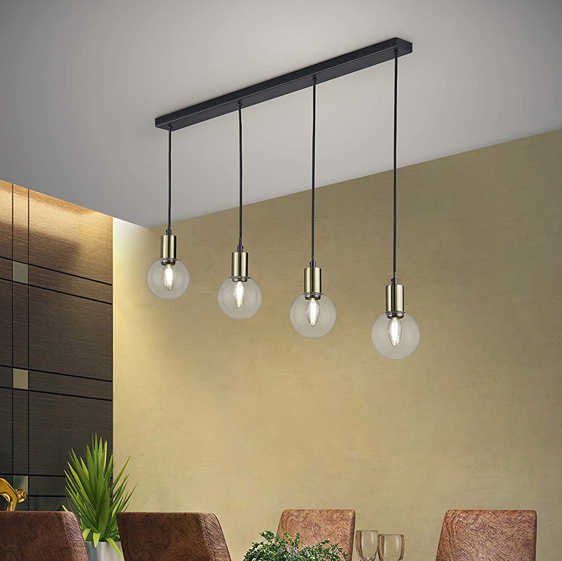 119,95 € Бесплатная доставка | Подвесной светильник Trio 40W 5000K Нейтральный свет. 150×90 cm. 4 светодиодные точки Металл. Чернить Цвет