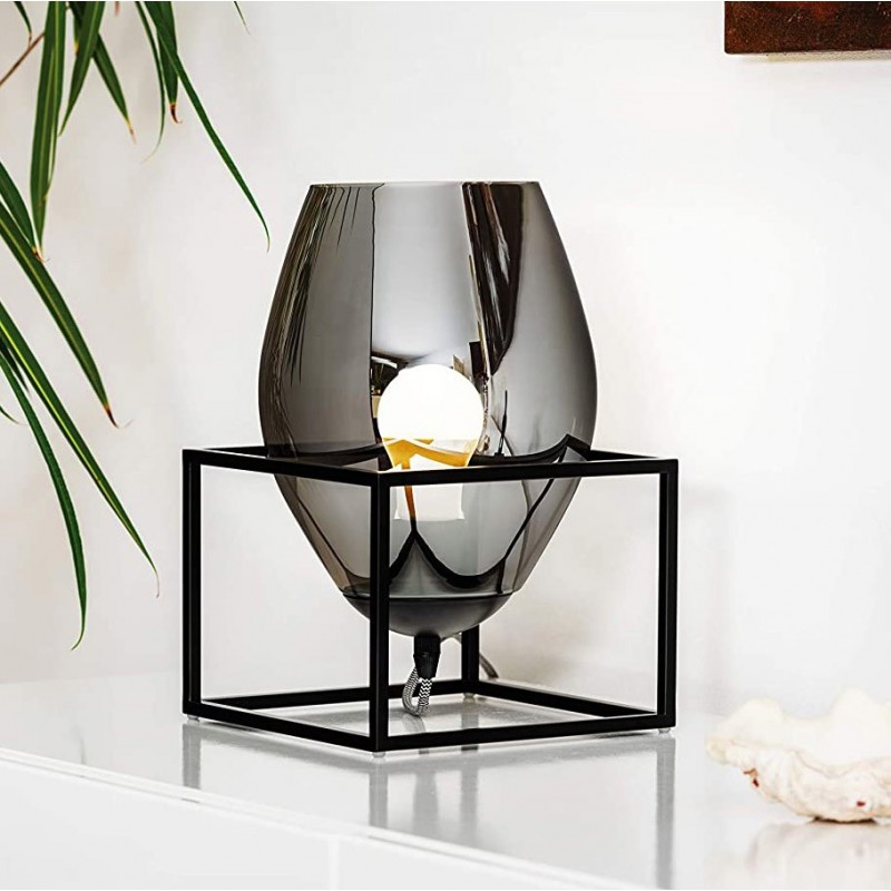 77,95 € Free Shipping | Table lamp Eglo 40W Cubic Shape 31×20 cm. Living room, dining room and lobby. Modern Style. Steel and Glass. Black Color