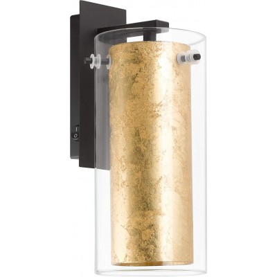78,95 € Free Shipping | Indoor wall light Eglo 40W Cylindrical Shape 27×15 cm. Living room, dining room and bedroom. Steel and Glass. Golden Color
