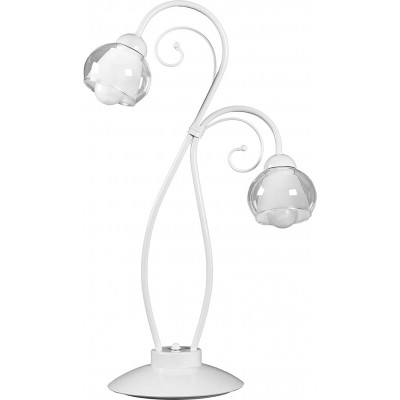 Lámpara de sobremesa 66×30 cm. 2 puntos de luz Salón, comedor y dormitorio. Metal y Vidrio. Color blanco