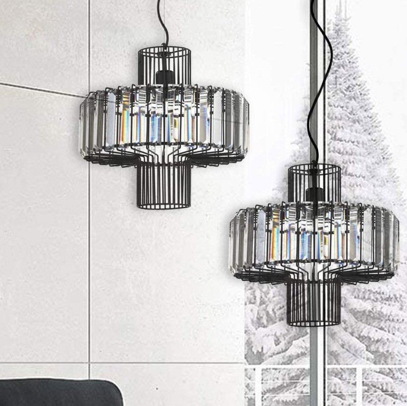 109,95 € Kostenloser Versand | Hängelampe 22W 36×36 cm. Kristall und metall. Schwarz Farbe
