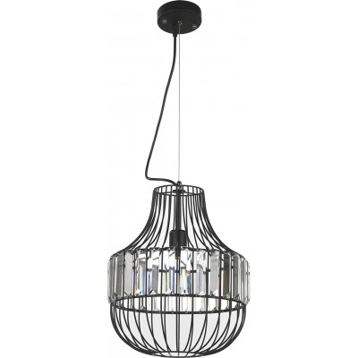 Lampada a sospensione 22W 39×31 cm. Cristallo e metallo. Colore nero