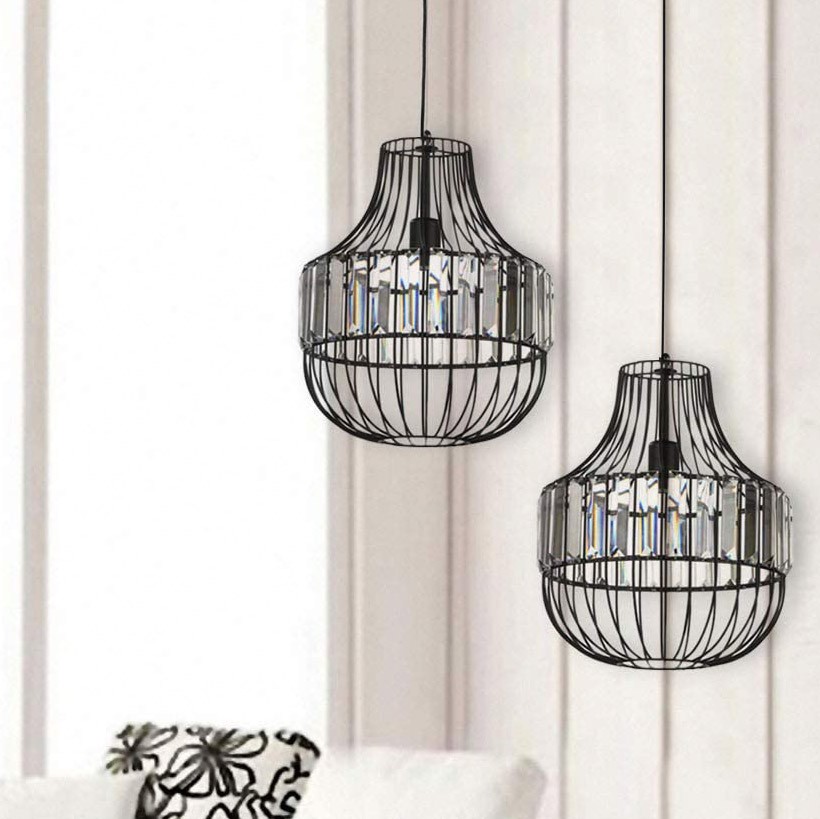 99,95 € Envio grátis | Lâmpada pendurada 22W 39×31 cm. Cristal e metais. Cor preto