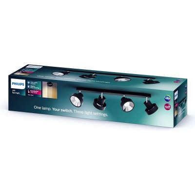 Refletor interno Philips 4W 8×2 cm. 4 focos LED ajustáveis e ajustáveis Metais. Cor preto