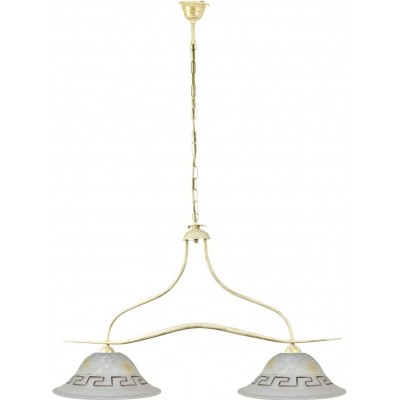 Lámpara colgante Forma Cónica 115×87 cm. Doble foco Salón, comedor y vestíbulo. Metal y Vidrio. Color blanco