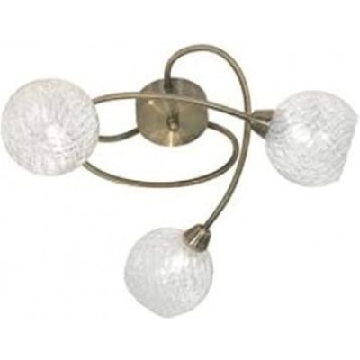 Ceiling lamp Spherical Shape 36×30 cm. 3 points of light Living room, dining room and bedroom. Classic Style. Metal casting and Glass. Brass Color