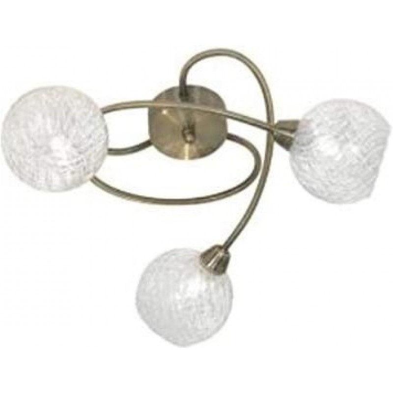 106,95 € Free Shipping | Ceiling lamp Spherical Shape 36×30 cm. 3 points of light Living room, dining room and bedroom. Classic Style. Metal casting and Glass. Brass Color