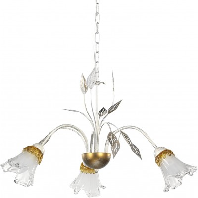 Lámpara de araña 95×65 cm. 5 puntos de luz Comedor, dormitorio y vestíbulo. Estilo clásico. Metal y Vidrio. Color blanco