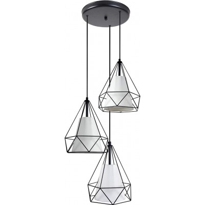 Hanging lamp 40W Conical Shape 100×40 cm. 3 points of light Living room, dining room and lobby. Vintage Style. Steel and Textile. Black Color