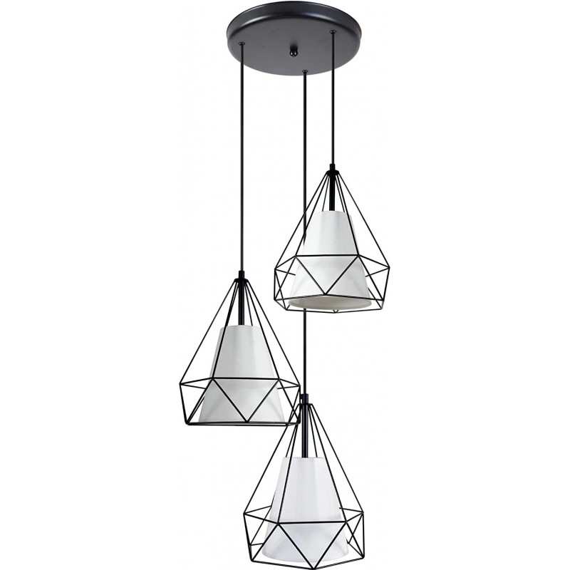 139,95 € Free Shipping | Hanging lamp 40W Conical Shape 100×40 cm. 3 points of light Living room, dining room and lobby. Vintage Style. Steel and Textile. Black Color