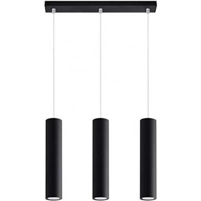 Hanging lamp 40W Cylindrical Shape 85×45 cm. Triple focus Living room, dining room and bedroom. Modern and industrial Style. Steel. Black Color