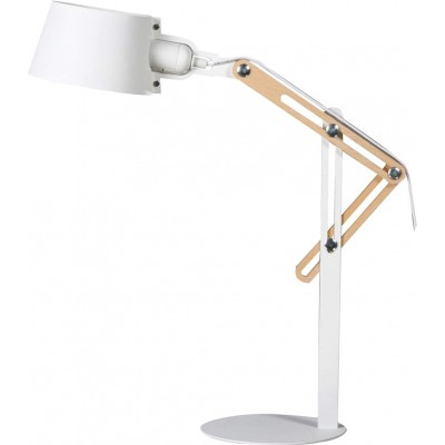 Lámpara de escritorio 40W Forma Cilíndrica 60×40 cm. Articulable Salón, comedor y dormitorio. Estilo moderno e industrial. Metal y Madera. Color blanco