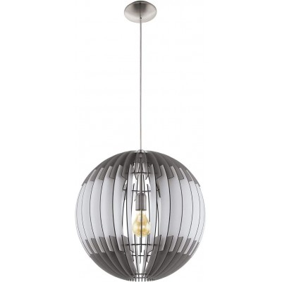 87,95 € Free Shipping | Hanging lamp Eglo 60W Spherical Shape Ø 70 cm. Living room, bedroom and lobby. Steel and Wood. Nickel Color