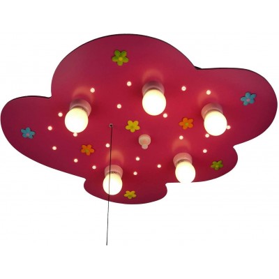 138,95 € Free Shipping | Kids lamp 40W 60×45 cm. 5 points of light. Cloud-shaped design with flower drawings Living room, bedroom and lobby. Wood. Rose Color