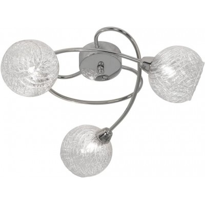 105,95 € Free Shipping | Ceiling lamp 40W Spherical Shape 36×30 cm. 3 points of light Living room, bedroom and lobby. Classic Style. Metal casting and Glass. Plated chrome Color