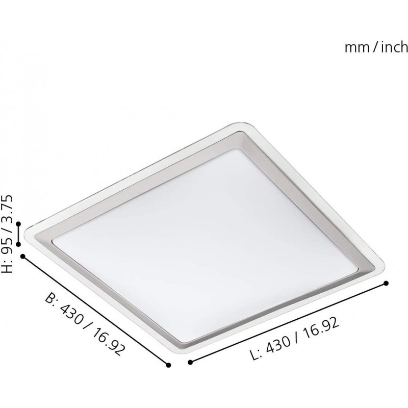 76,95 € Free Shipping | Indoor ceiling light Eglo 24W 3000K Warm light. Square Shape 43×43 cm. Dining room, bedroom and lobby. Modern Style. Steel and PMMA. Gray Color