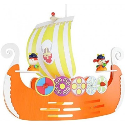 Lámpara infantil 50W 60×25 cm. Diseño de barco vikingo Salón, comedor y vestíbulo. Estilo moderno. Madera. Color naranja