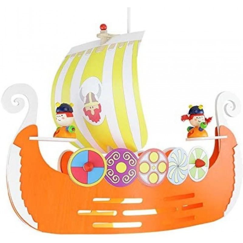 131,95 € Envío gratis | Lámpara infantil 50W 60×25 cm. Diseño de barco vikingo Salón, comedor y vestíbulo. Estilo moderno. Madera. Color naranja
