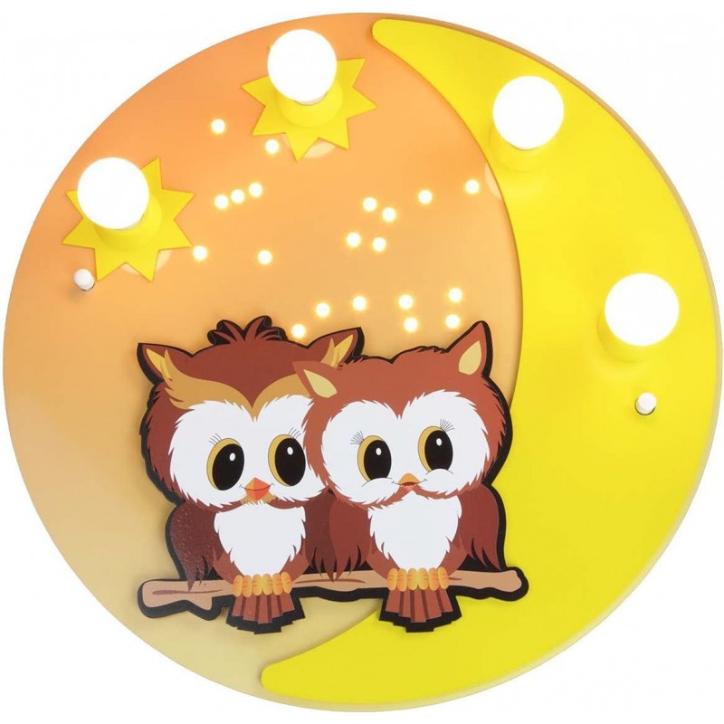 137,95 € Free Shipping | Kids lamp 40W Round Shape 50×50 cm. 4 points of light. Design with drawing of owls Living room, dining room and lobby. Modern Style. Wood. Yellow Color