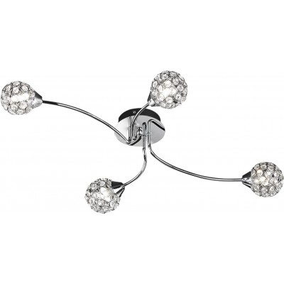 139,95 € Free Shipping | Ceiling lamp 132W 2800K Very warm light. Spherical Shape 62×17 cm. 4 spotlights Living room, dining room and lobby. Modern Style. Metal casting and Glass. Plated chrome Color