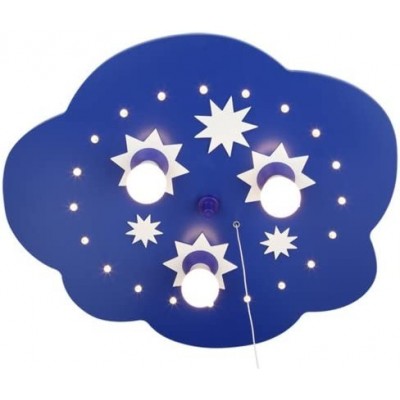 Lâmpada infantil 40W 50×45 cm. 3 pontos de luz LED. Design em forma de nuvem com desenhos de estrelas Sala de estar, sala de jantar e quarto. Madeira. Cor azul