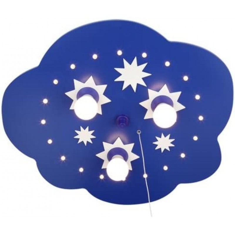 101,95 € Envio grátis | Lâmpada infantil 40W 50×45 cm. 3 pontos de luz LED. Design em forma de nuvem com desenhos de estrelas Sala de estar, sala de jantar e quarto. Madeira. Cor azul