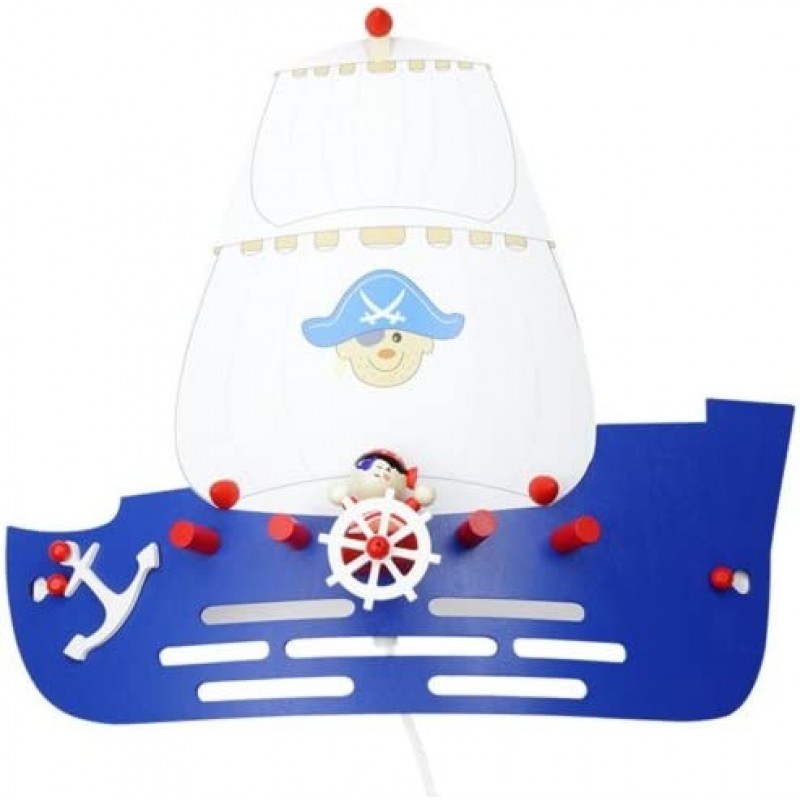 82,95 € Kostenloser Versand | Kinderlampe 50W 50×40 cm. Piratenschiff-Design Esszimmer, schlafzimmer und empfangshalle. Modern Stil. Holz. Blau Farbe