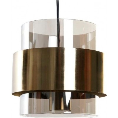 Lampada a sospensione Forma Cilindrica 24×12 cm. Sala da pranzo, camera da letto e atrio. Cristallo e Metallo. Colore marrone