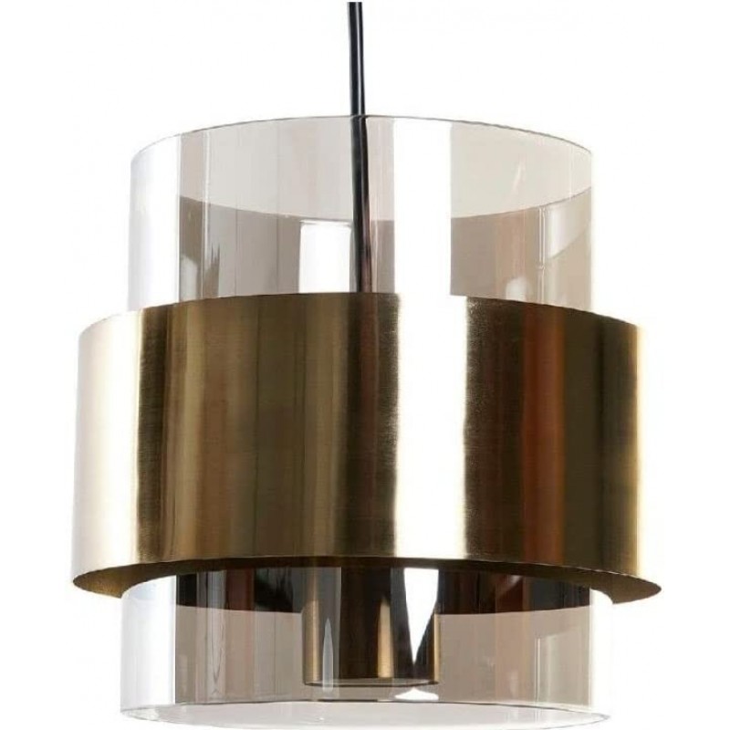 62,95 € Free Shipping | Hanging lamp Cylindrical Shape 24×12 cm. Dining room, bedroom and lobby. Crystal and Metal casting. Brown Color