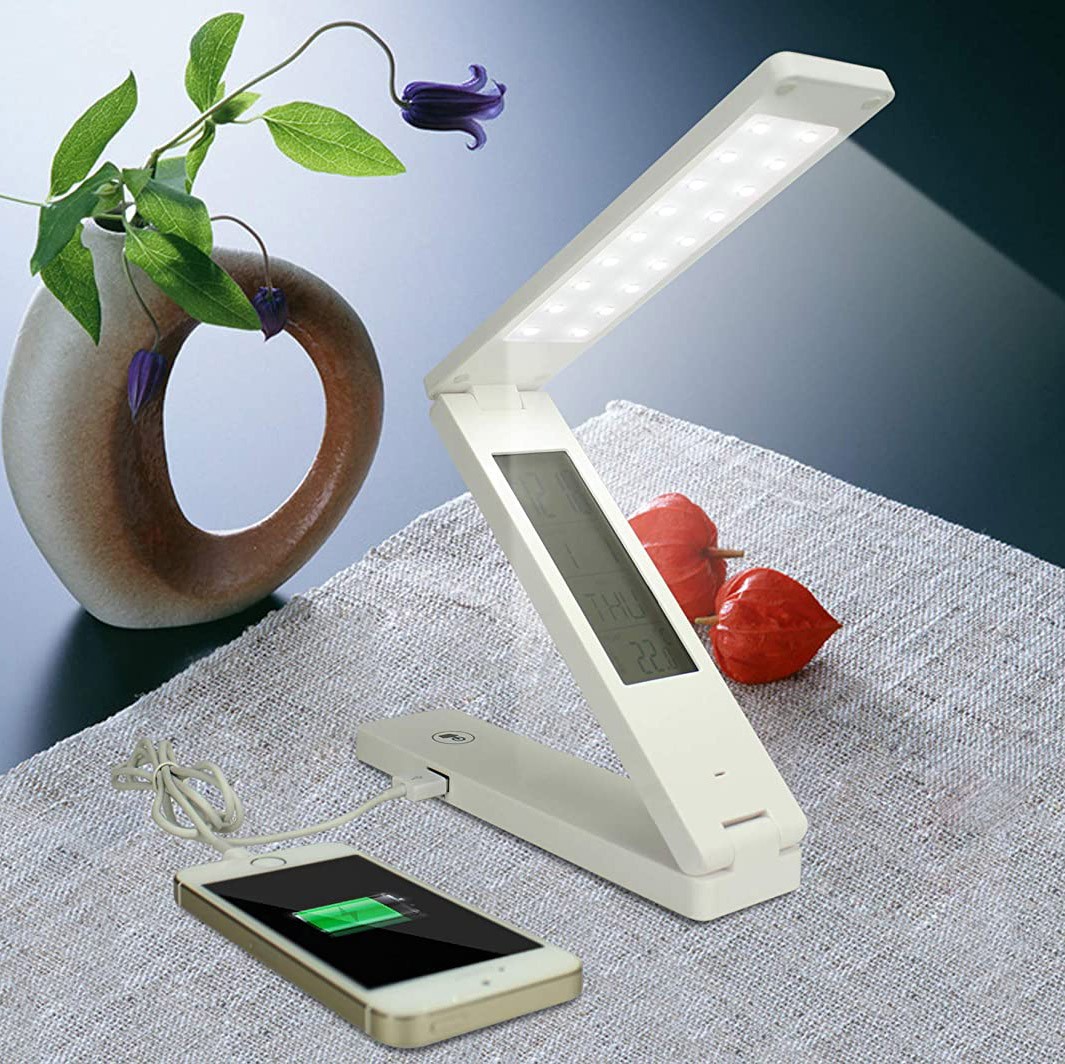 81,95 € Free Shipping | Desk lamp 52×5 cm. Solar recharge. USB connection. 3 intensity levels. Functions Calendar, temperature, alarm Gray Color