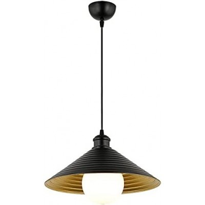 61,95 € Free Shipping | Hanging lamp 60W Conical Shape 60×35 cm. Dining room, bedroom and lobby. Metal casting. Black Color