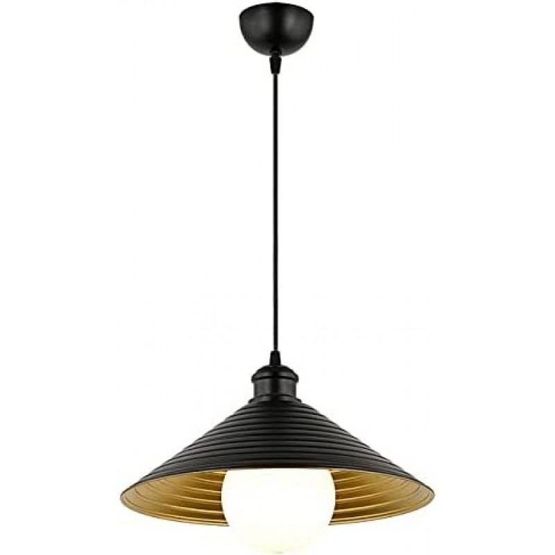 61,95 € Free Shipping | Hanging lamp 60W Conical Shape 60×35 cm. Dining room, bedroom and lobby. Metal casting. Black Color