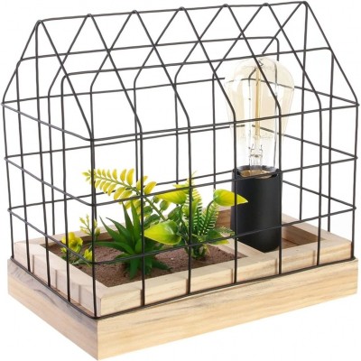 Lampe de table 1×1 cm. Conception de cage à oiseaux Salle, chambre et hall. Métal et Bois. Couleur noir