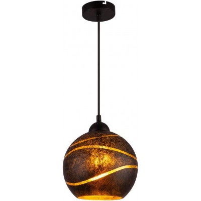 Lampada a sospensione 60W Forma Sferica 42×39 cm. Sala da pranzo, camera da letto e atrio. Metallo e Bicchiere. Colore nero