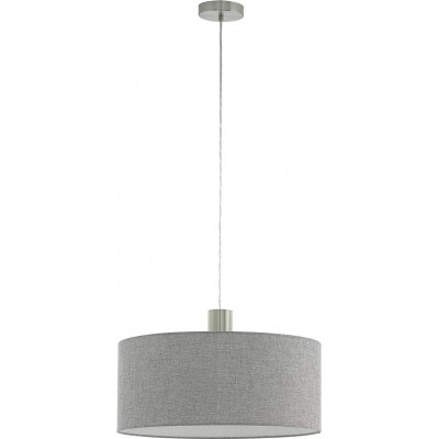 Hanging lamp Eglo 60W Cylindrical Shape Ø 53 cm. Living room, dining room and bedroom. Steel and Linen. Gray Color