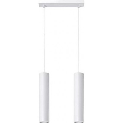 Lámpara colgante 40W Forma Cilíndrica 85×30 cm. Doble foco Salón, comedor y vestíbulo. Estilo moderno e industrial. Acero. Color blanco