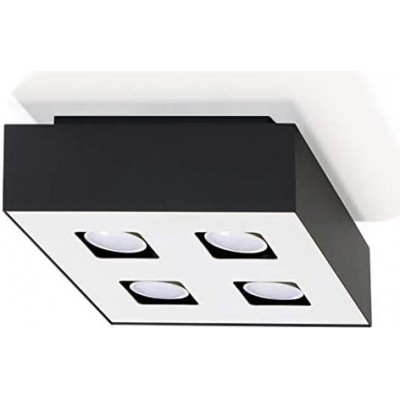 Innendeckenleuchte Quadratische Gestalten 24×24 cm. 4 Strahler Esszimmer, schlafzimmer und empfangshalle. Stahl. Schwarz Farbe