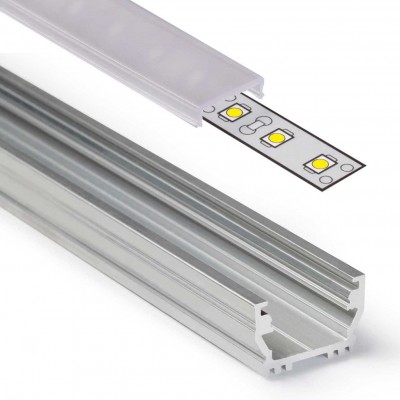 Apparecchi di illuminazione 100 cm. 1 metro. Profilo in alluminio anodizzato per strisce LED. Coperchio trasparente con staffe di montaggio e tappi Alluminio. Colore alluminio