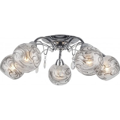 99,95 € Free Shipping | Ceiling lamp Spherical Shape 52×52 cm. 5 light points Living room, bedroom and lobby. Classic Style. Metal casting and Glass. White Color