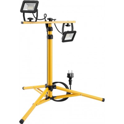 Flood and spotlight 40W 4000K Neutral light. Rectangular Shape 60×25 cm. 2 LED light points. Tripod with telescopic support Work zone. Metal casting. Yellow Color