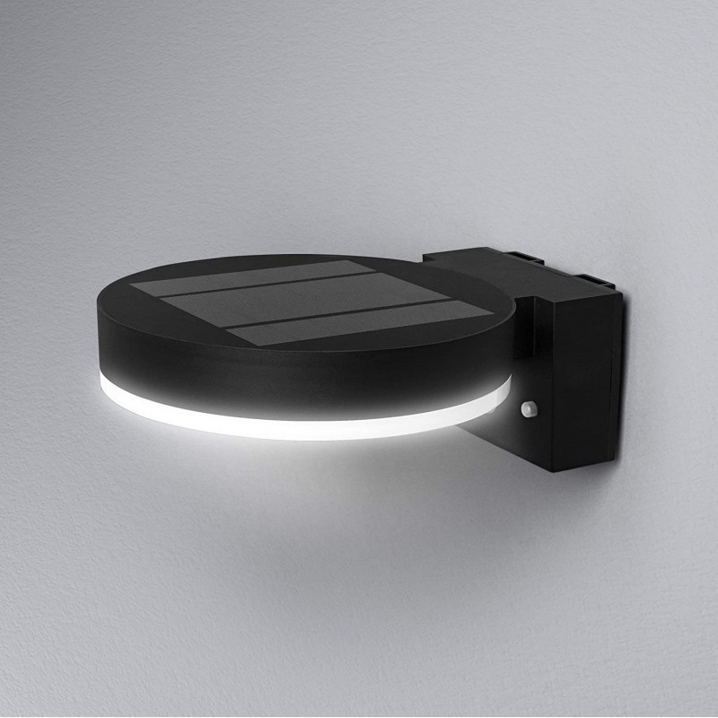 83,95 € Free Shipping | Outdoor wall light 6W 3000K Warm light. Round Shape 20×16 cm. Solar recharge. Movement detector Terrace, garden and public space. Polycarbonate. Black Color