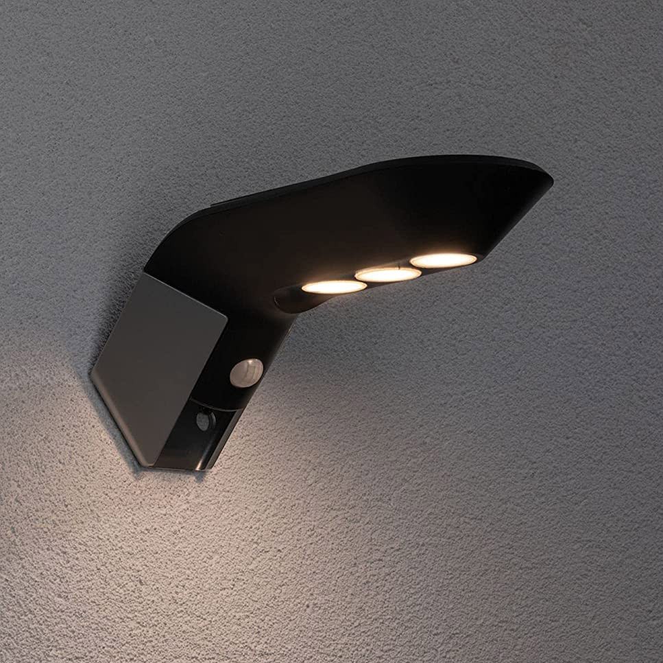 74,95 € Envio grátis | Aplique de parede ao ar livre 1W 3000K Luz quente. 24×10 cm. Recarga solar. Detector de movimento Pmma e metais. Cor antracite