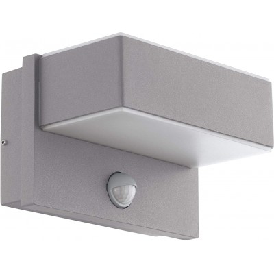 Aplique de pared exterior Eglo 6W 3000K Luz cálida. 19×13 cm. Detector de movimiento Pmma y vidrio. Color plata