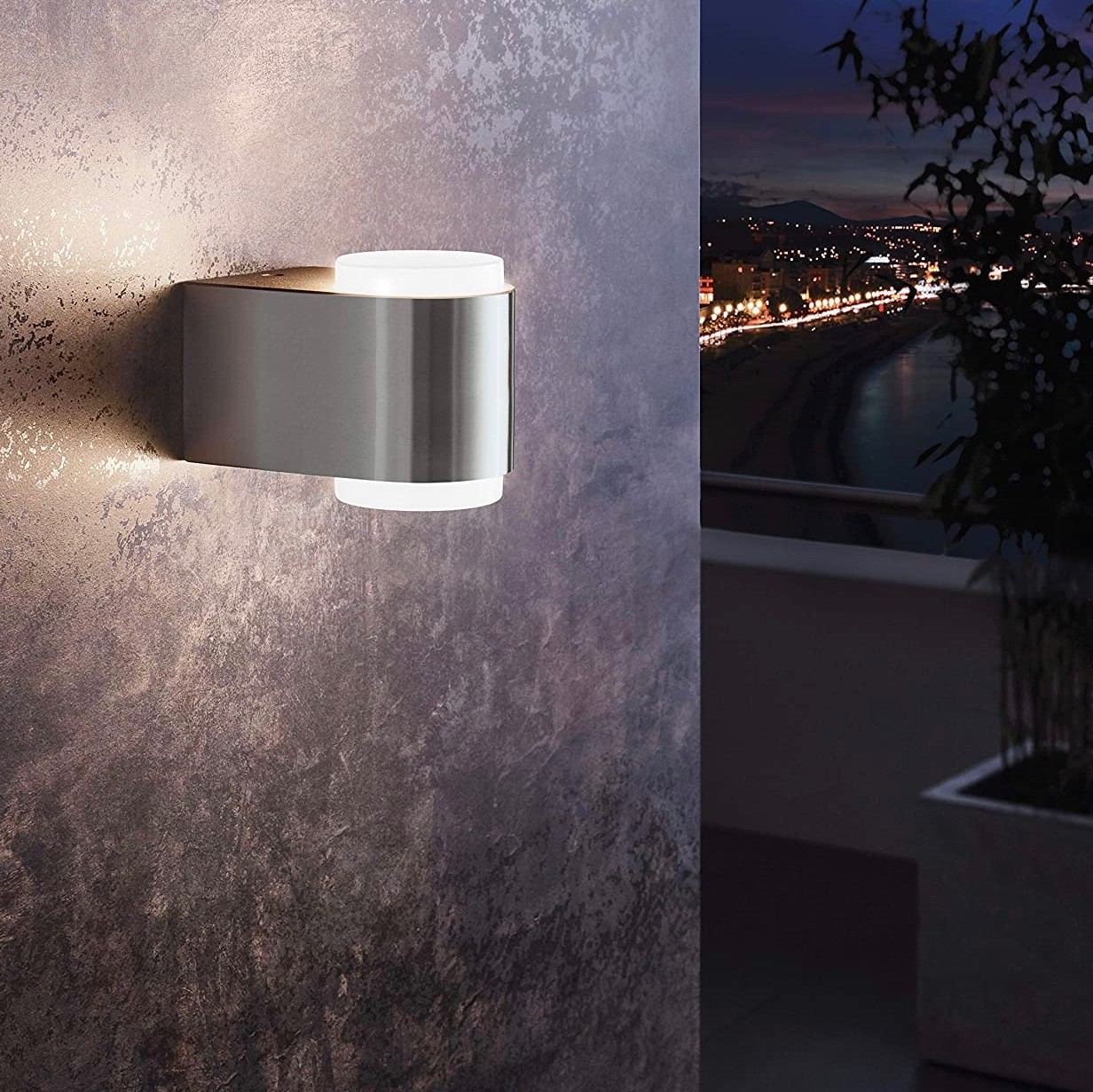 76,95 € Free Shipping | Outdoor wall light Eglo 6W 3000K Warm light. Bidirectional LED Stainless steel, aluminum and pmma. Gray Color